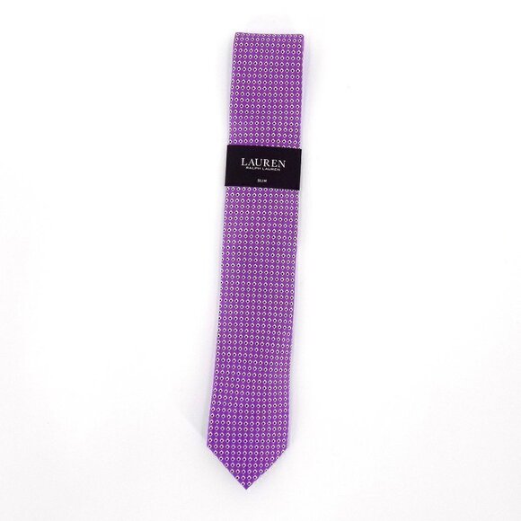 Lauren Ralph Lauren 100% Silk Tie Duo Square Print Slim 2-3/4" Light Purple - Picture 1 of 3